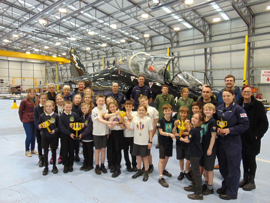 Lego winners receiving trophies at RNAS Culdrose